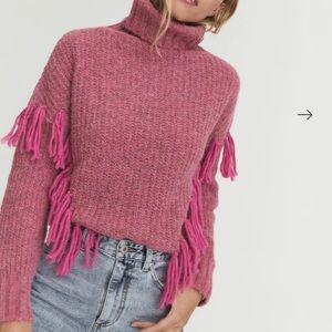 Something Navy Isla Fringe Turtleneck Sweater